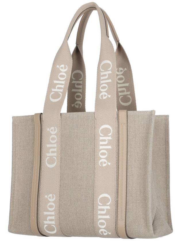 Woody Linen Medium Tote Bag Boyish Brown - CHLOE - BALAAN 3