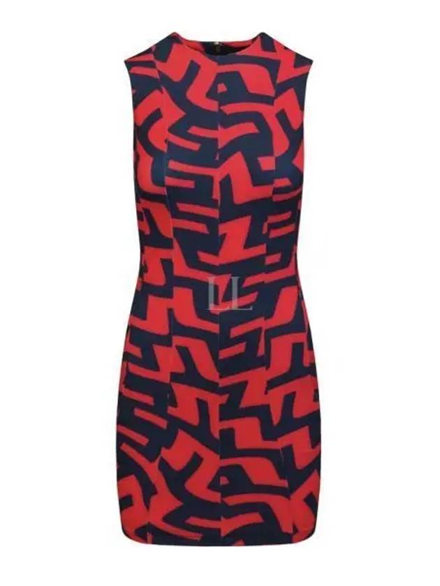 Jasmin Print Short Dress Bridge Swirl Red - J.LINDEBERG - BALAAN 2