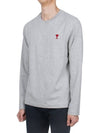 Chain Stitch Heart Logo Long Sleeve T-Shirt Grey - AMI - BALAAN 4