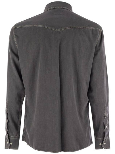 Easy fit shirt in light denim with press studs - BRUNELLO CUCINELLI - BALAAN 2