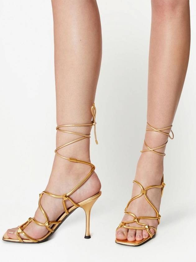 Rockstud Net Sandal Heels Gold - VALENTINO - BALAAN 7