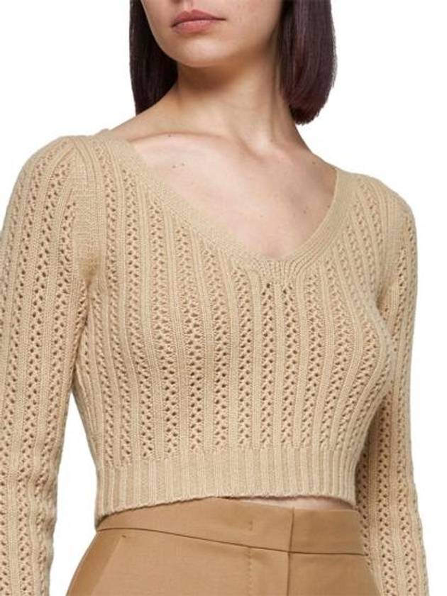 Ifrem Wool Cashmere Crop Knit Top Beige - MAX MARA - BALAAN 3