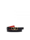 V Logo Signature Leather Belt Black Red - VALENTINO - BALAAN 2