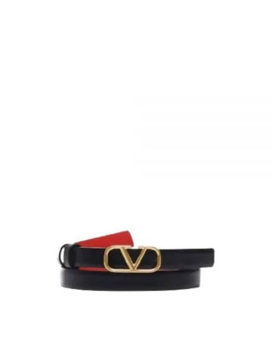 V Logo Signature Leather Belt Black Red - VALENTINO - BALAAN 2