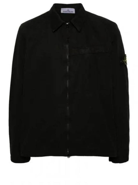 Organic Cotton Shirt Zip Up Jacket Black - STONE ISLAND - BALAAN 2