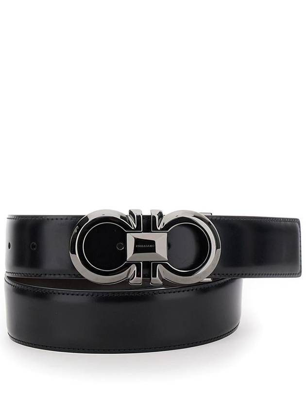 Reversible Adjustable Gancini Leather Belt Black Dark Brown - SALVATORE FERRAGAMO - BALAAN 2