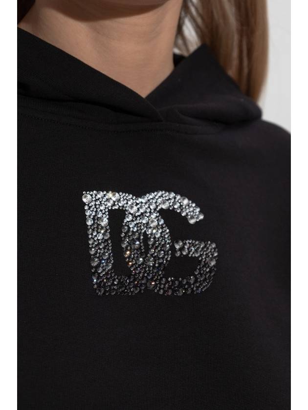 Dolce & Gabbana Sweatshirt With Logo Finished With Shimmering Crystals, Women's, Black - DOLCE&GABBANA - BALAAN 5