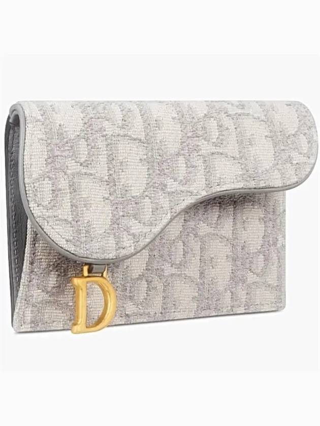 Oblique Jacquard Saddle Flap Compact Zipper Card Wallet Grey - DIOR - BALAAN 3