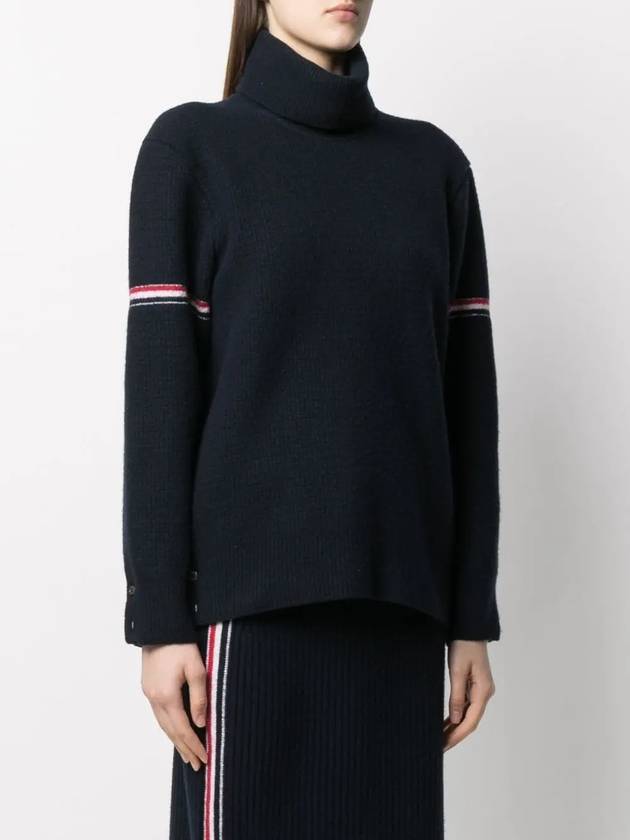 Women's Overwashed Cashmere Heritage Waffle Stitch Striped Turtleneck Navy - THOM BROWNE - BALAAN 4