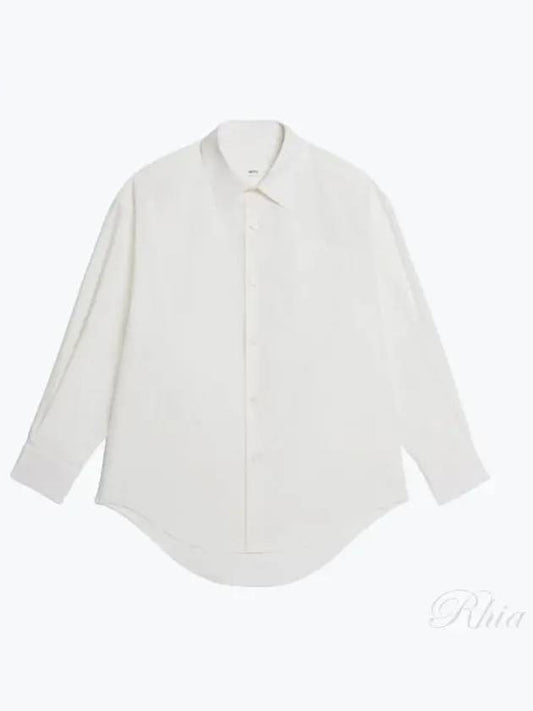 Chest Pocket Boxy Fit Poplin Long Sleeve Shirt White - AMI - BALAAN 2