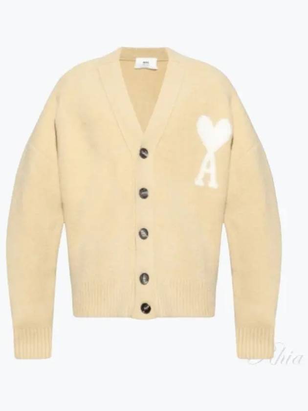 Heart Logo Oversized Cardigan Beige - AMI - BALAAN 2