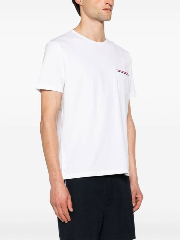 Men's Medium Weight Jersey Tipped Pocket Crewneck Short Sleeve T-Shirt White - THOM BROWNE - BALAAN 3