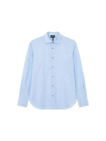 Men s Eagle Stripe Pattern Cotton Shirt Blue 270337 - EMPORIO ARMANI - BALAAN 1