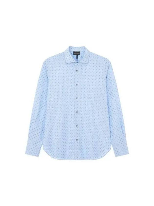 Men s Eagle Stripe Pattern Cotton Shirt Blue 270337 - EMPORIO ARMANI - BALAAN 1