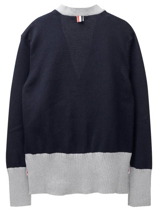 Three Stripe V Neck Cotton Cardigan Navy - THOM BROWNE - BALAAN 3