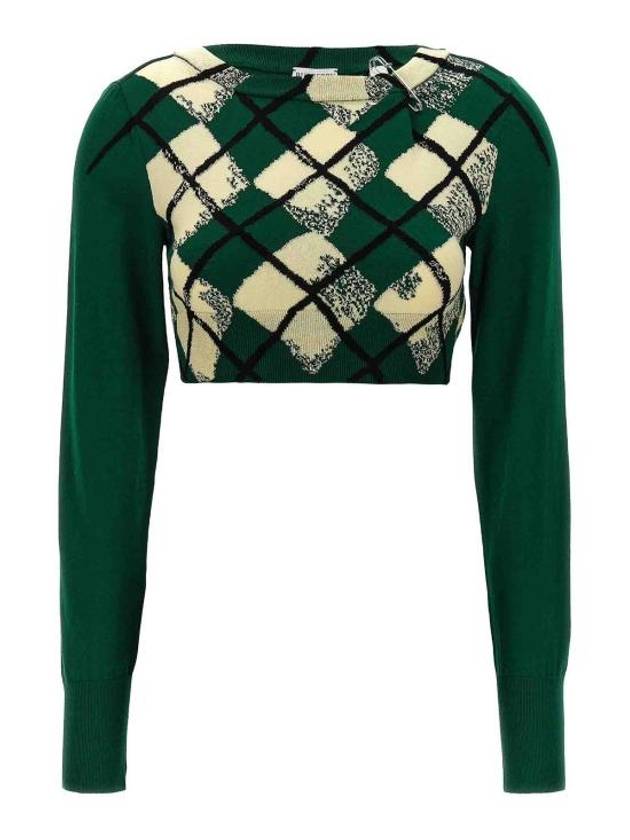 Argyle Fine Knit Cropped Knit Top Green - BURBERRY - BALAAN 2