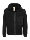 Garment Dyed One-Pocket Cotton Zip Up Hoodie Black - TEN C - BALAAN 3