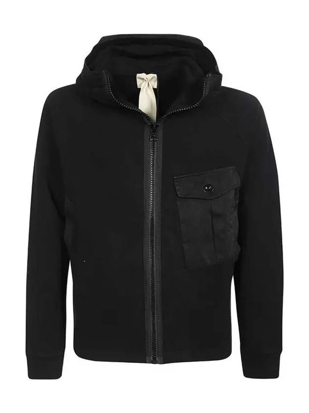 Garment Dyed One-Pocket Cotton Zip Up Hoodie Black - TEN C - BALAAN 2