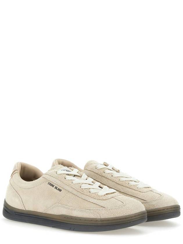 Logo Suede Low Top Sneakers Cream - STONE ISLAND - BALAAN 3