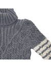 Women's Irish Pointel Cable Merino Wool 4 Bar Turtleneck Light Gray - THOM BROWNE - BALAAN 5