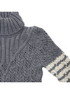 Women's 4 Bar Irish Pointelle Cable Merino Wool Turtleneck Grey - THOM BROWNE - BALAAN 5