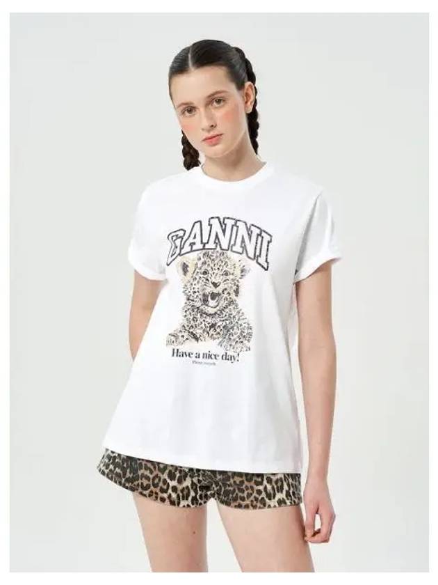 Basic Jersey Leopard Print Relaxed Fit T shirt Domestic Product - GANNI - BALAAN 1