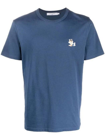 Dressed Fox Patch Classic Short Sleeve T-Shirt Blue Denim - MAISON KITSUNE - BALAAN 1