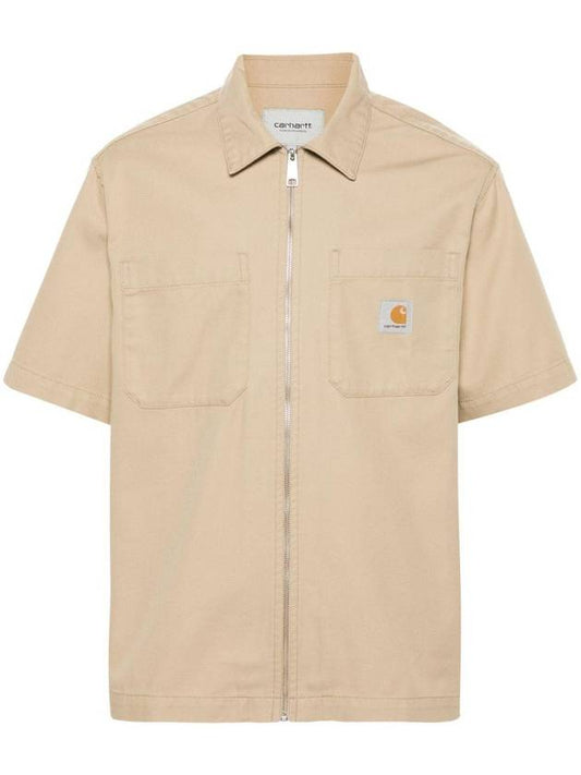 Cotton Blend Short Sleeve Shirt Beige - CARHARTT WIP - BALAAN 1