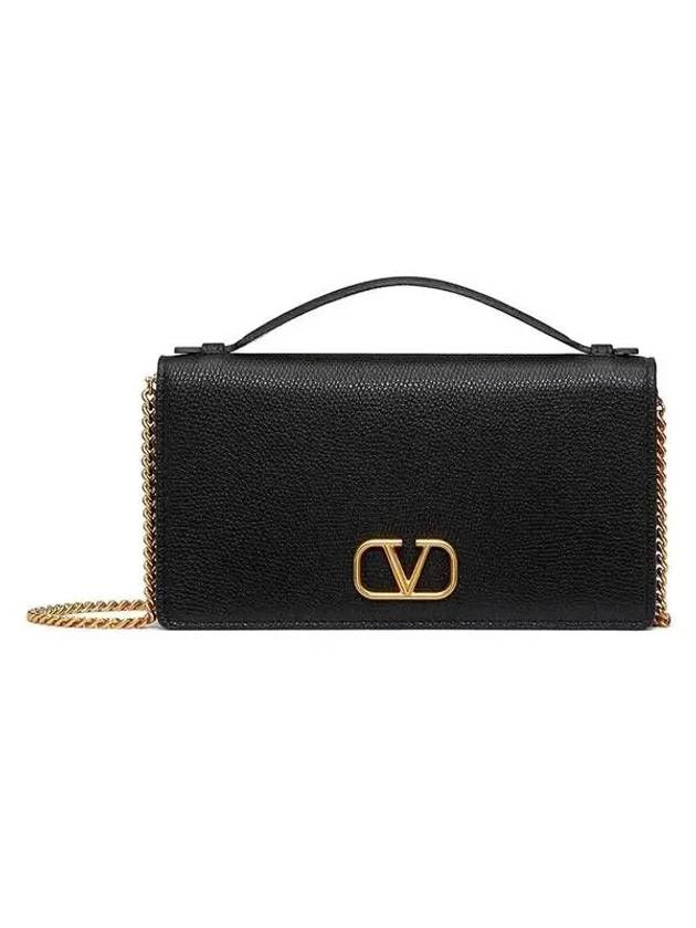 V Logo Signature Chain Long Wallet Black - VALENTINO - BALAAN 2