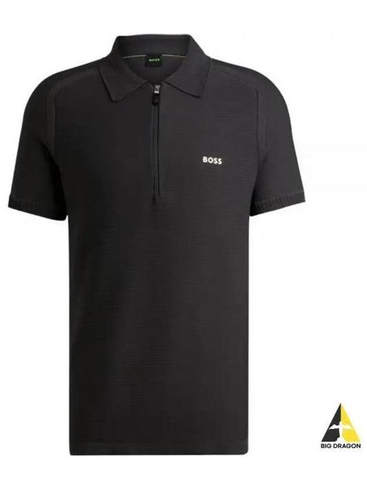 Jayno Zipper Neck PK Shirt Charcoal - HUGO BOSS - BALAAN 2