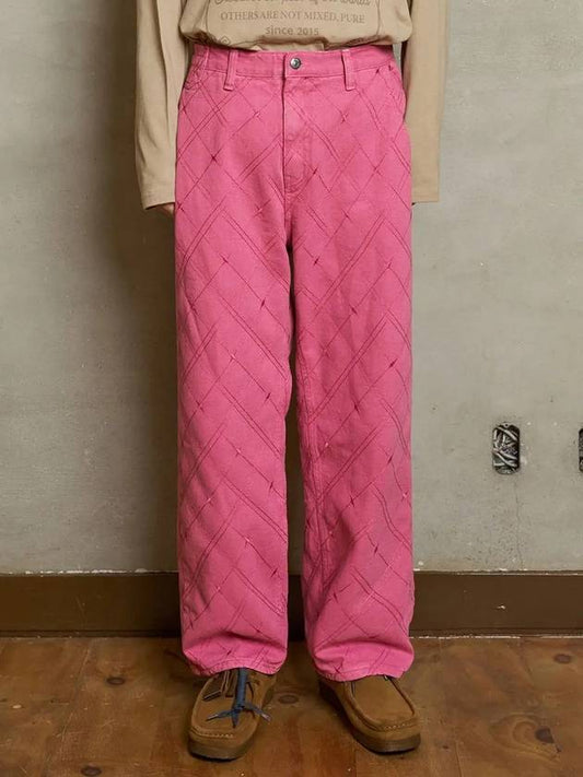 Argyle Embroidered Pants Pink - UNALLOYED - BALAAN 2