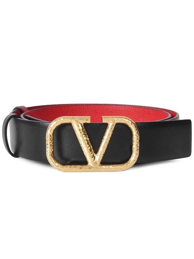 V Logo Signature Reversible Leather Belt Red Black - VALENTINO - BALAAN 3