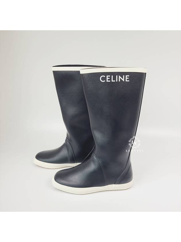 Women's Flat Mid Botes Half Rain Boots Navy - CELINE - BALAAN 4