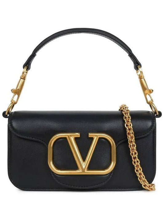 V Logo Buckle Calfskin Small Shoulder Bag Black - VALENTINO - BALAAN 1