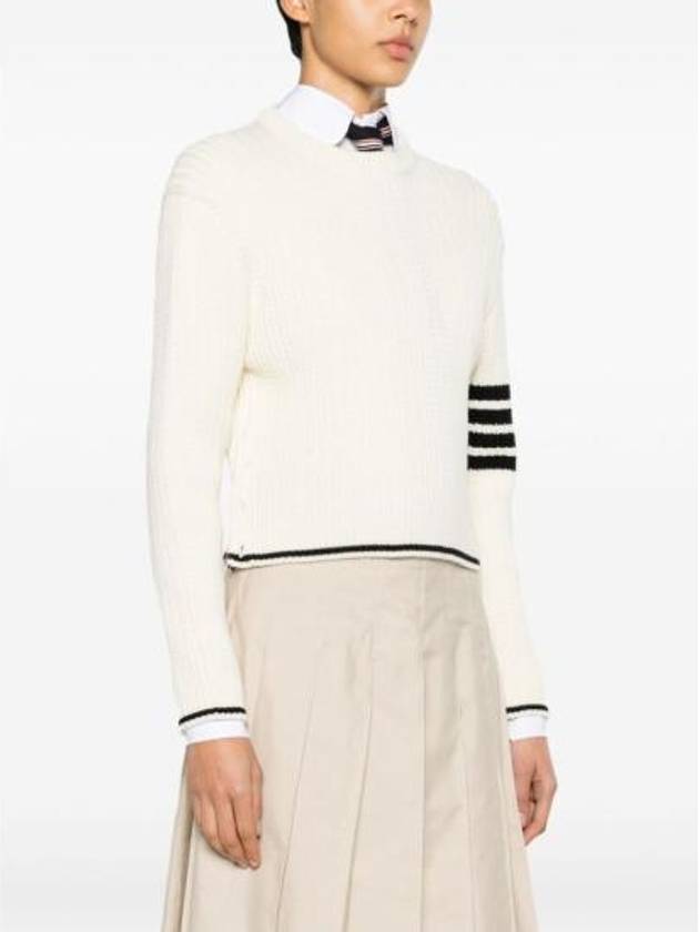 4 Bar Stripe Cable Knit Top White - THOM BROWNE - BALAAN 3