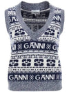 Logo Wool Mix Vest Knit Top Sky Captain - GANNI - BALAAN 2