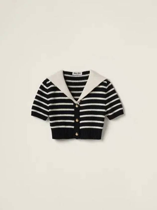 Cashmere Knit Stripe Motif Cardigan Black Tan - MIU MIU - BALAAN 2