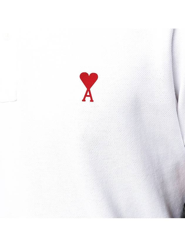 Small Heart Logo Polo Shirt White - AMI - BALAAN 4