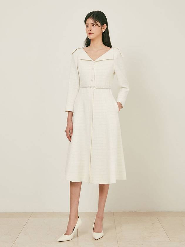 Women's Victoria Tweed Flared Midi Dress Ivory - AME - BALAAN 5