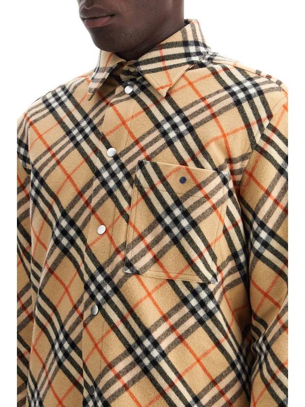 Check Oversized Wool Long Sleeve Shirt Sand - BURBERRY - BALAAN 5