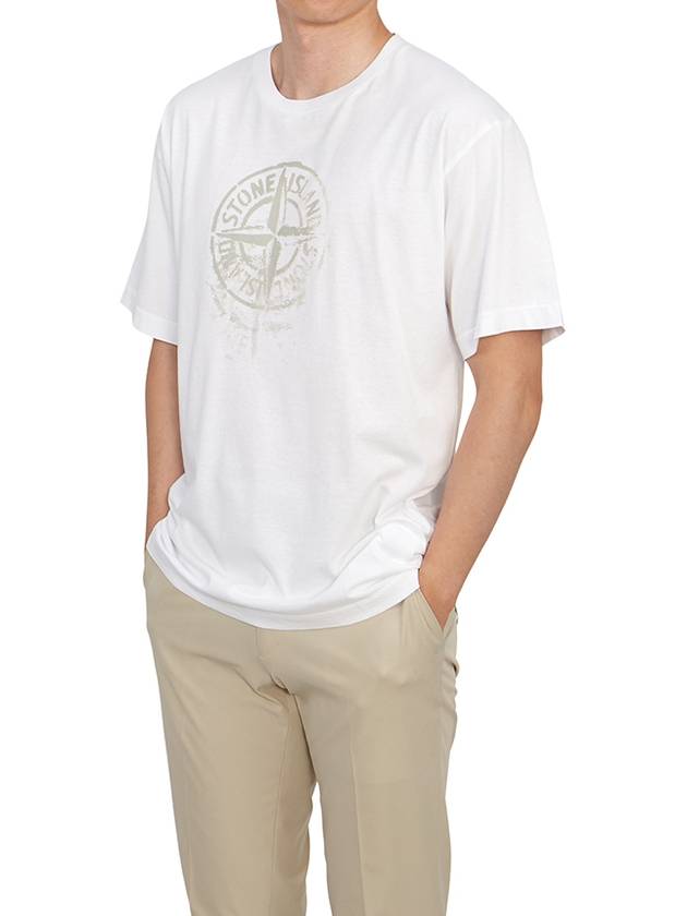 Men's Logo Print Crew Neck Short Sleeve T-Shirt White - STONE ISLAND - BALAAN 5