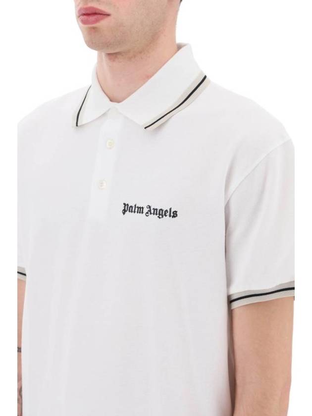 Embroidered Logo Polo Shirt White - PALM ANGELS - BALAAN 5