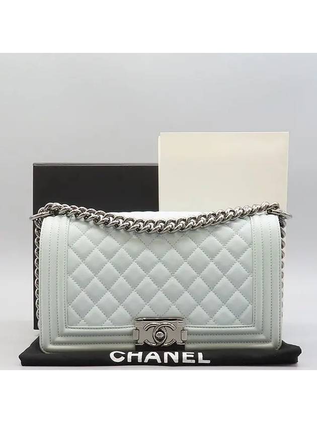 A67086 Sky blue color lambskin quilted silver boy medium chain flap shoulder bag - CHANEL - BALAAN 1