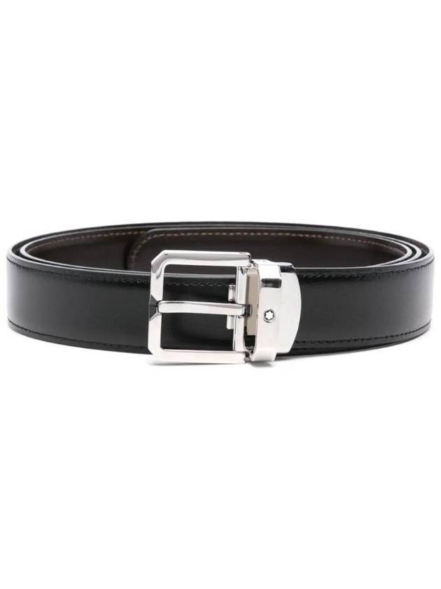 24FW Leather Belt 132873 000 Black - MONTBLANC - BALAAN 1