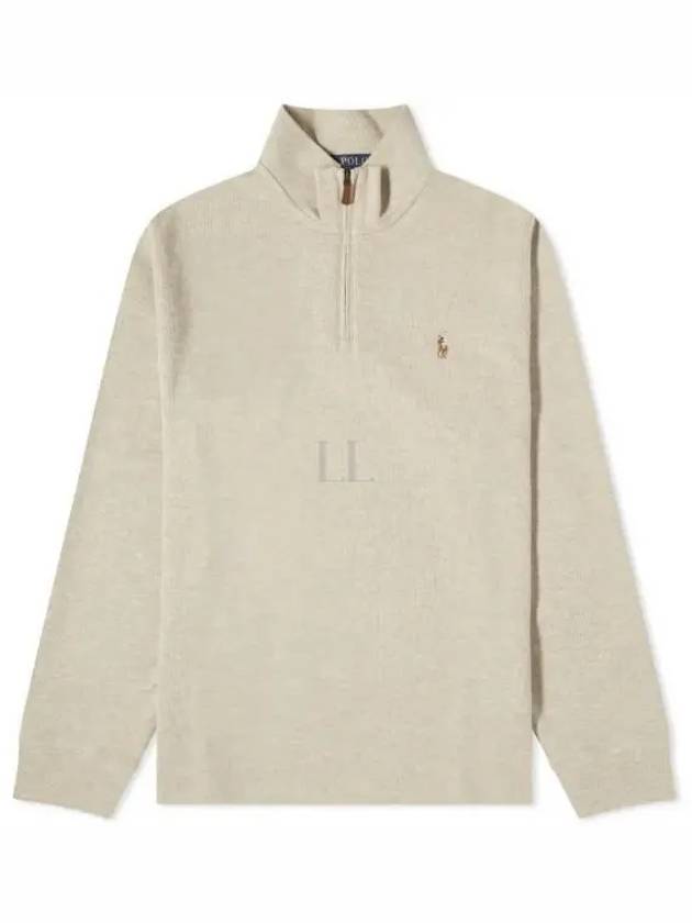 Embroidered Pony Logo Half Zip-Up Knit Top Beige - POLO RALPH LAUREN - BALAAN 2