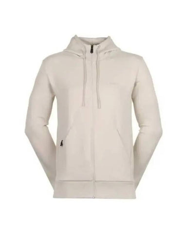 Logo Print Stretch Cotton Zip-Up Hoodie Beige - HUGO BOSS - BALAAN 1