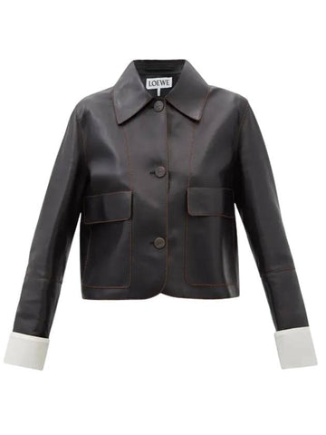 Women's Cropped Leather Jacket Black - LOEWE - BALAAN 1