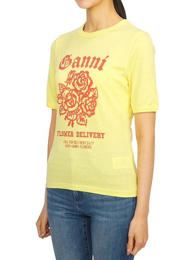 Cotton Flower Logo Short Sleeve T-Shirt Yellow - GANNI - BALAAN 3