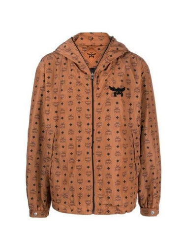 Monogram Print Zip-Up Hoodie Brown - MCM - BALAAN 1