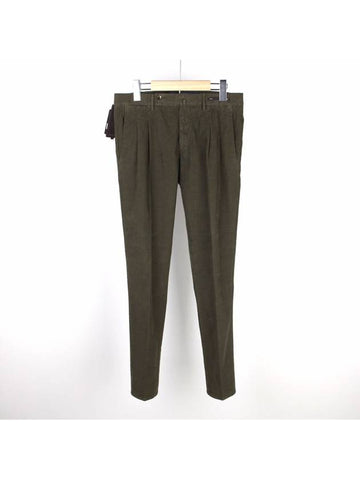 Double pleated corduroy pants dark khaki PU17 0458 - PT01 - BALAAN 1